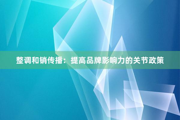 整调和销传播：提高品牌影响力的关节政策